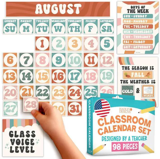 Main image of Classroom Calendar Set -School Calendar Bulletin Board Decor Kids Class Calendar for Colorful Classroom Decor, Kindergarten Preschool Teacher Must Haves, Homeschool & Daycare Essentials
