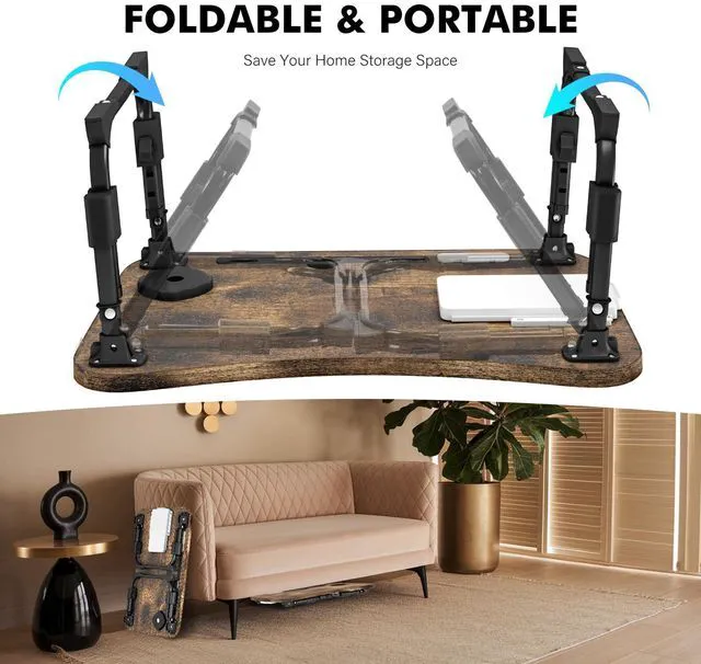 Alt view image 7 of 7 - Lap Desk for Bed Adjustable Height, Foldable Bed Table with Storage Drawer, Tablet Slot & Cup Holder, Portable Laptop Stand for Bed & Sofa, Bed Desk for Adults & Kids, Carbonized