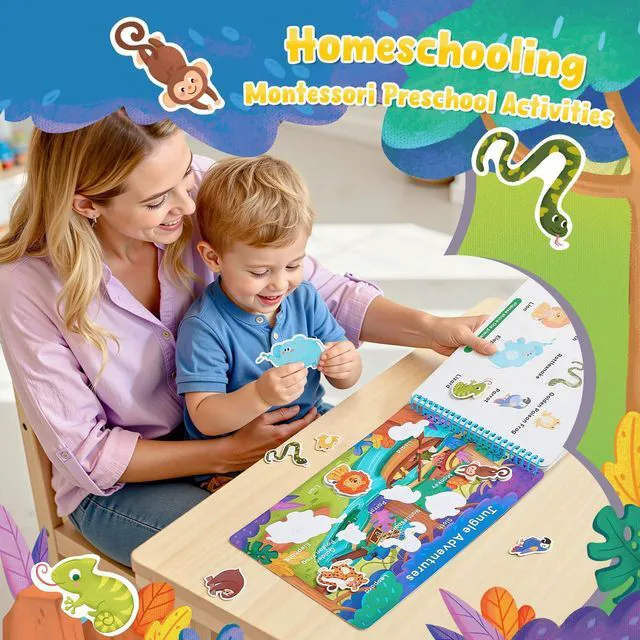 Alt view image 6 of 7 - Imagination Busy Book for Toddlers Ages 3-5, English 15 fantasy scenes with magical creatures, underwater adventures and role-play worlds build creativity and preschool skills