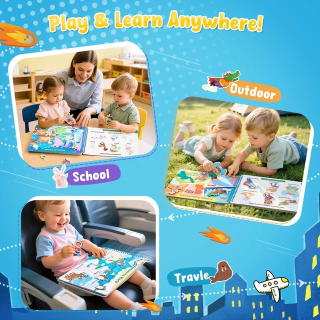 Alt view image 7 of 7 - Imagination Busy Book for Toddlers Ages 3-5, English 15 fantasy scenes with magical creatures, underwater adventures and role-play worlds build creativity and preschool skills