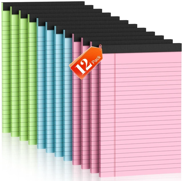 Main image of Legal Pads 5x8 12 Pack Note Pads College Ruled Notepad Pink/Green/Blue Perforated Small Legal Pads 80GSM Notepads 30 Sheets Writing Pads Line Paper Pad for School, College, Office, Business