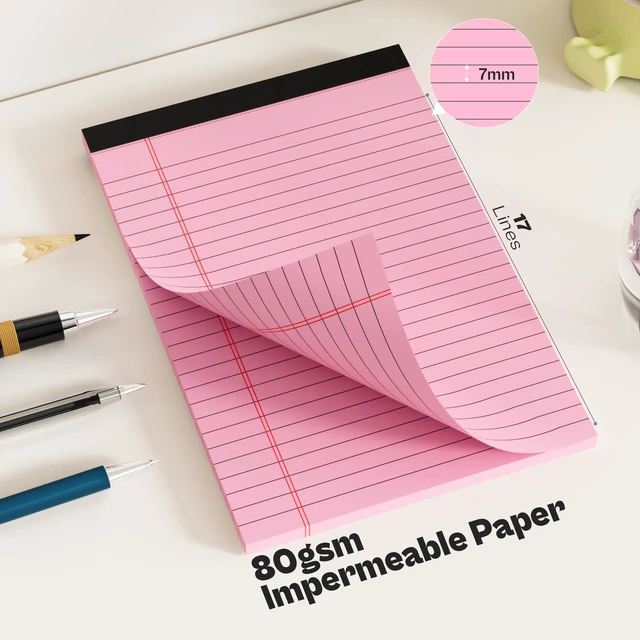 Alt view image 4 of 7 - Legal Pads 5x8 12 Pack Note Pads College Ruled Notepad Pink/Green/Blue Perforated Small Legal Pads 80GSM Notepads 30 Sheets Writing Pads Line Paper Pad for School, College, Office, Business