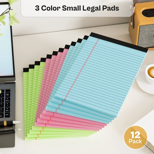 Alt view image 5 of 7 - Legal Pads 5x8 12 Pack Note Pads College Ruled Notepad Pink/Green/Blue Perforated Small Legal Pads 80GSM Notepads 30 Sheets Writing Pads Line Paper Pad for School, College, Office, Business