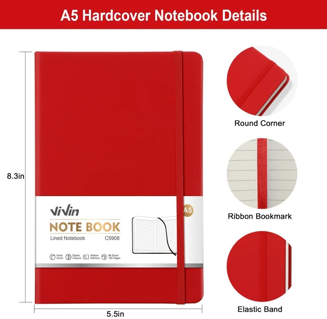 Alt view image 2 of 7 - 24 Pack A5 Hardcover Lined Notebook,192 pg College Ruled 5.5x8.3 Bulk notebooks for work,office & professional use,Waterproof faux leather,lay-flat elastic closure