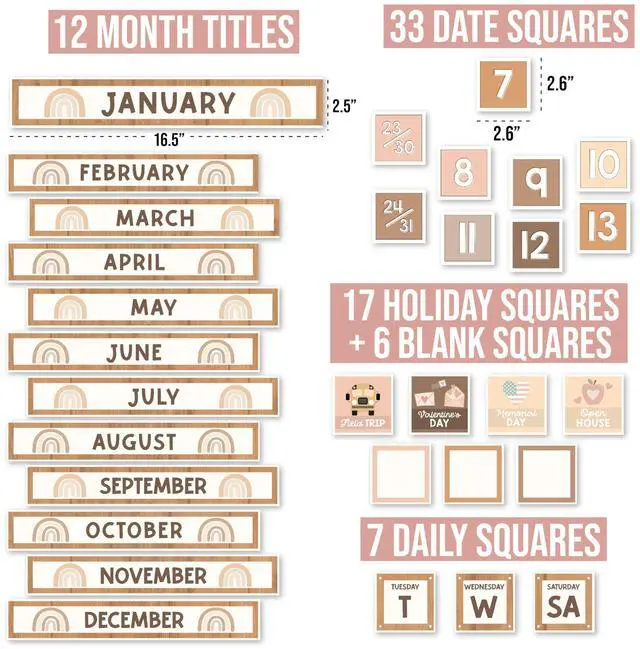 Alt view image 2 of 7 - Classroom Calendar Set -School Calendar Bulletin Board Decor Kids Class Calendar for Boho Classroom Decor, Kindergarten Preschool Teacher Must Haves, Homeschool & Daycare Essentials
