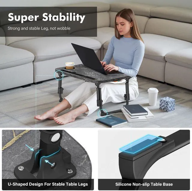Alt view image 5 of 7 - Lap Desk for Bed Adjustable Height, Foldable Bed Table with Storage Drawer, Tablet Slot & Cup Holder, Portable Laptop Stand for Bed & Sofa, Bed Desk for Adults & Kids, Deep Stone Color
