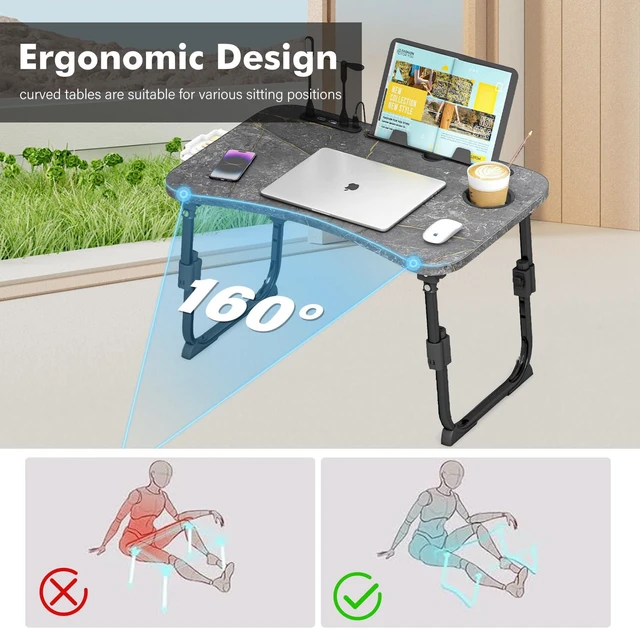 Alt view image 7 of 7 - Lap Desk for Bed Adjustable Height, Foldable Bed Table with Storage Drawer, Tablet Slot & Cup Holder, Portable Laptop Stand for Bed & Sofa, Bed Desk for Adults & Kids, Deep Stone Color