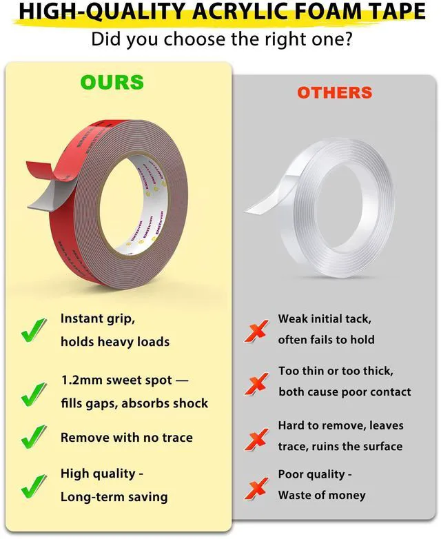 Alt view image 4 of 7 - 1IN x 16.4FT(4 Pack) Double Sided Tape Heavy Duty, Acrylic Foam