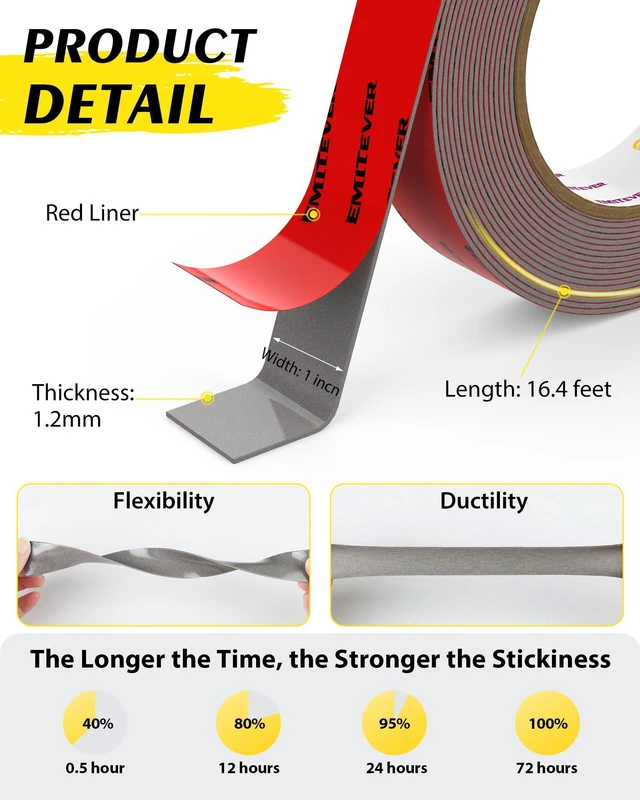 Alt view image 5 of 7 - 1IN x 16.4FT(4 Pack) Double Sided Tape Heavy Duty, Acrylic Foam