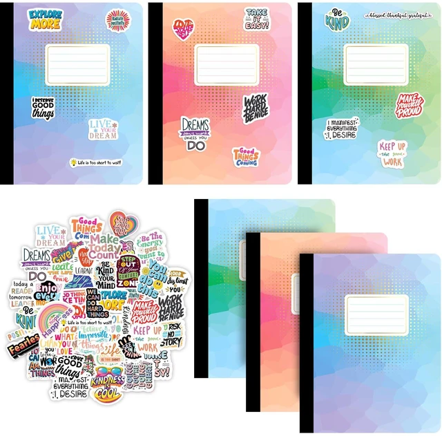 Main image of Jainzy Composition Notebooks, 6 Pack with 100 Motivational Stickers,College Ruled, 9.7 x 7.5 inches, 140 Pages, Gold Foil Details