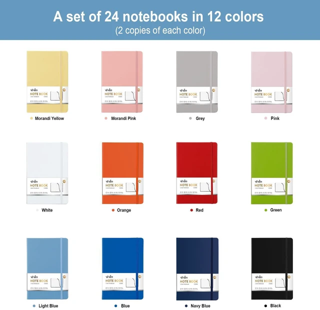 Alt view image 4 of 7 - 24 Pack A5 Hardcover Lined Notebook,192 pg College Ruled 5.5x8.3 Bulk notebooks for work,office & professional use,Waterproof faux leather,lay-flat elastic closure