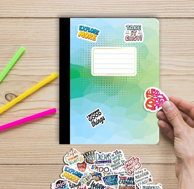 Alt view image 3 of 7 - Jainzy Composition Notebooks, 6 Pack with 100 Motivational Stickers,College Ruled, 9.7 x 7.5 inches, 140 Pages, Gold Foil Details
