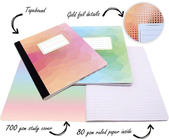 Alt view image 4 of 7 - Jainzy Composition Notebooks, 6 Pack with 100 Motivational Stickers,College Ruled, 9.7 x 7.5 inches, 140 Pages, Gold Foil Details