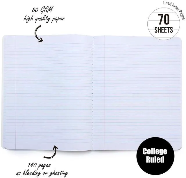 Alt view image 5 of 7 - Jainzy Composition Notebooks, 6 Pack with 100 Motivational Stickers,College Ruled, 9.7 x 7.5 inches, 140 Pages, Gold Foil Details