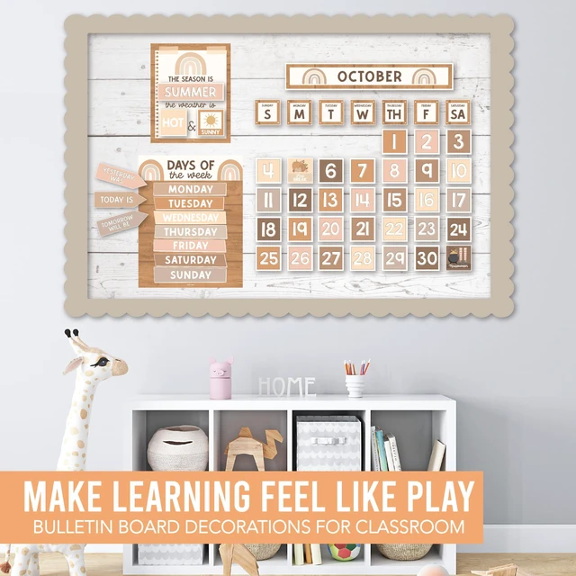 Alt view image 7 of 7 - Classroom Calendar Set -School Calendar Bulletin Board Decor Kids Class Calendar for Boho Classroom Decor, Kindergarten Preschool Teacher Must Haves, Homeschool & Daycare Essentials