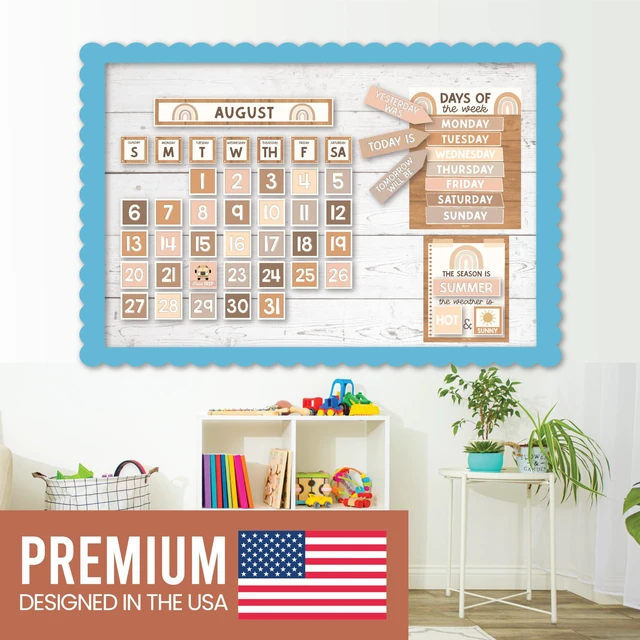 Alt view image 5 of 7 - Classroom Calendar Set -School Calendar Bulletin Board Decor Kids Class Calendar for Boho Classroom Decor, Kindergarten Preschool Teacher Must Haves, Homeschool & Daycare Essentials
