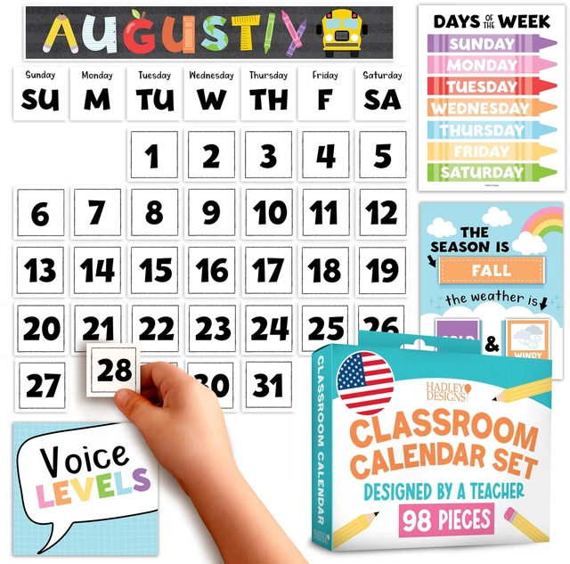 Main image of Classroom Calendar Set -School Calendar Bulletin Board Decor Kids Class Calendar for Colorful Classroom Decor, Kindergarten Preschool Teacher Must Haves, Homeschool & Daycare Essentials
