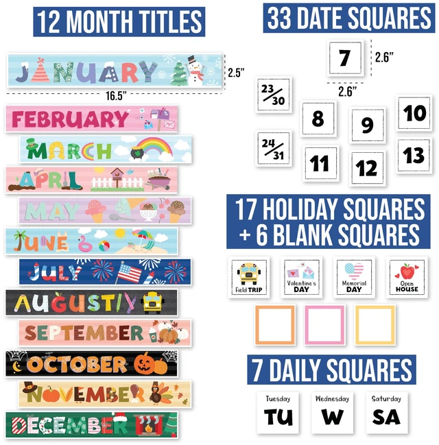 Alt view image 2 of 7 - Classroom Calendar Set -School Calendar Bulletin Board Decor Kids Class Calendar for Colorful Classroom Decor, Kindergarten Preschool Teacher Must Haves, Homeschool & Daycare Essentials