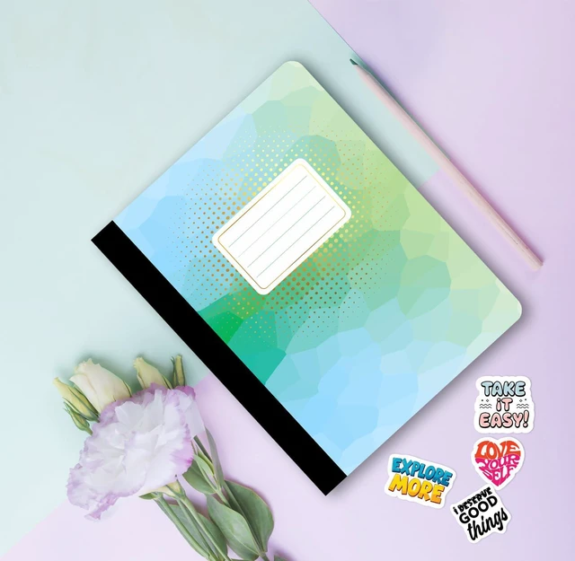Alt view image 7 of 7 - Jainzy Composition Notebooks, 6 Pack with 100 Motivational Stickers,College Ruled, 9.7 x 7.5 inches, 140 Pages, Gold Foil Details