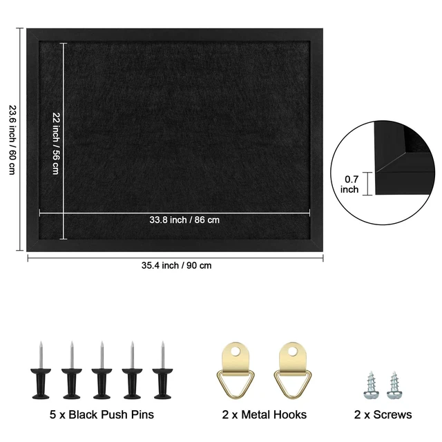 Alt view image 2 of 5 - Cork Board Bulletin Board, 23.5" X 35.5" Cork Boards for Walls with Pins, Eye Bolts, gaskets, Screws, Pin Board for Office, School and Home (BK,60x90cm,1p)