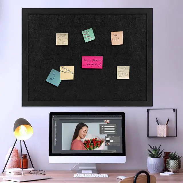 Alt view image 3 of 5 - Cork Board Bulletin Board, 23.5" X 35.5" Cork Boards for Walls with Pins, Eye Bolts, gaskets, Screws, Pin Board for Office, School and Home (BK,60x90cm,1p)