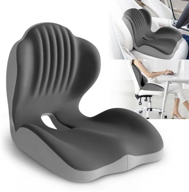 Main image of Ergonomic Waist Support and Seat Cushion, L-Shaped Memory Foam Pad (Grey) Hollow Design for Coccyx, Suitable for Office Chairs, Car Safety Seats and Household Use - Relieves Lower Back and Hip Pain