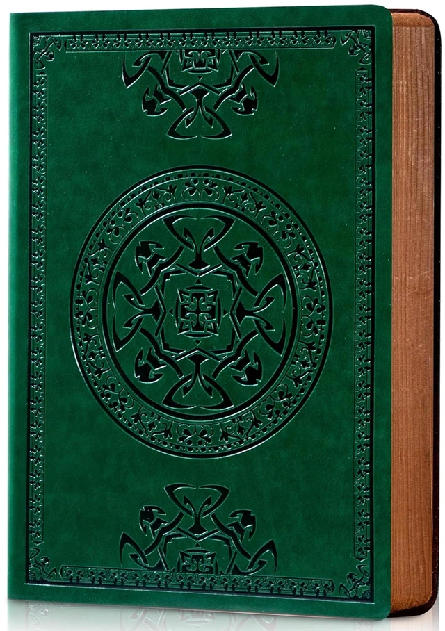 Main image of Leather Journal for Men Women Vintage Notebook Diary, A5, Green Embossed Softcover, 288 Pages, Lay Flat for Writing, Journaling, Work, Travel, Business Gift, Portable A5, 5.7 x 8.3 in
