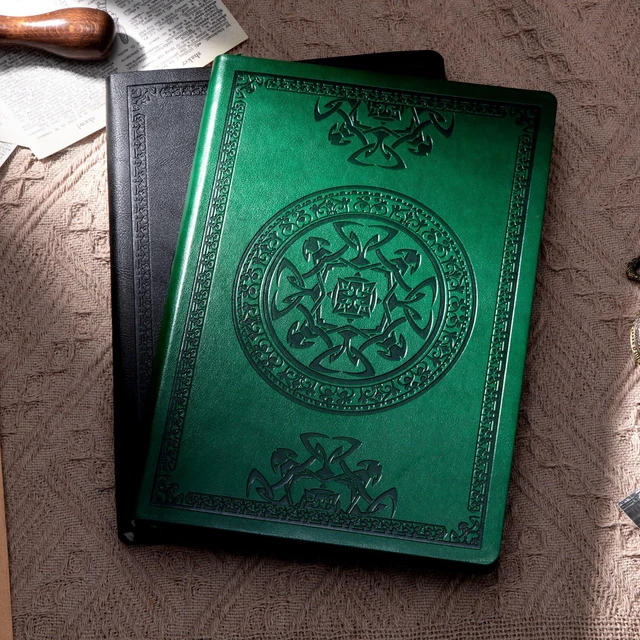 Alt view image 3 of 7 - Leather Journal for Men Women Vintage Notebook Diary, A5, Green Embossed Softcover, 288 Pages, Lay Flat for Writing, Journaling, Work, Travel, Business Gift, Portable A5, 5.7 x 8.3 in