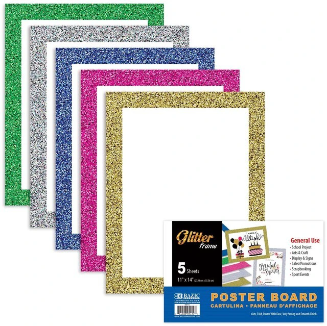 Main image of White Poster Board with Glitter Frame, 11 x 14 in, 48-Case Pack of 5 white poster board sheets, Sparkly glitter frame border for signs and crafts, Posterboard, Bulk pack