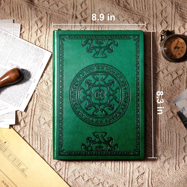 Alt view image 5 of 7 - Leather Journal for Men Women Vintage Notebook Diary, A5, Green Embossed Softcover, 288 Pages, Lay Flat for Writing, Journaling, Work, Travel, Business Gift, Portable A5, 5.7 x 8.3 in