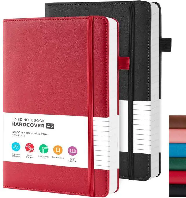 Main image of 2 Pack Notebooks Journals for Women/Men Work Writing, A5 Leather Diary Notebook with Pen Loop, 100GSM Lined Paper, Inner Pocket, for Gift, Office, School Supplies