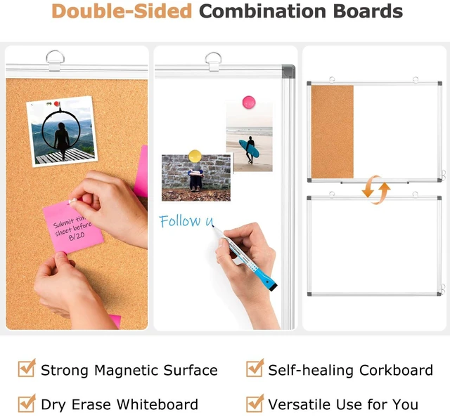 Alt view image 2 of 7 - Magnetic Dry Erase White Board Cork Board Combo for Wall with Accessories 36"x24" Vision Board Manifestation Whiteboard Corkboard Combination Aluminum Frame Home Office School Supplies ADHD Planner