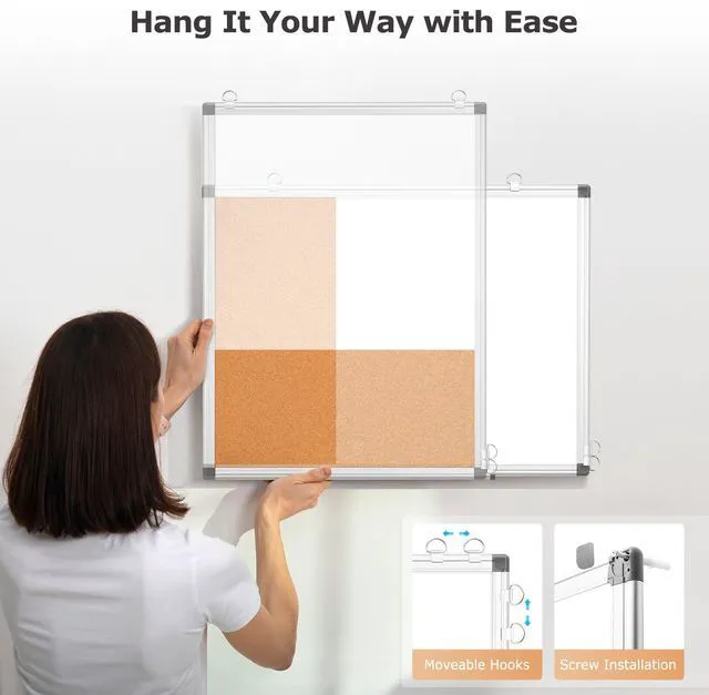 Alt view image 3 of 7 - Magnetic Dry Erase White Board Cork Board Combo for Wall with Accessories 36"x24" Vision Board Manifestation Whiteboard Corkboard Combination Aluminum Frame Home Office School Supplies ADHD Planner