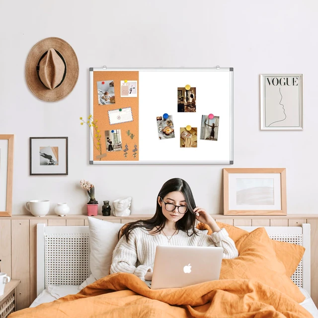 Alt view image 6 of 7 - Magnetic Dry Erase White Board Cork Board Combo for Wall with Accessories 36"x24" Vision Board Manifestation Whiteboard Corkboard Combination Aluminum Frame Home Office School Supplies ADHD Planner