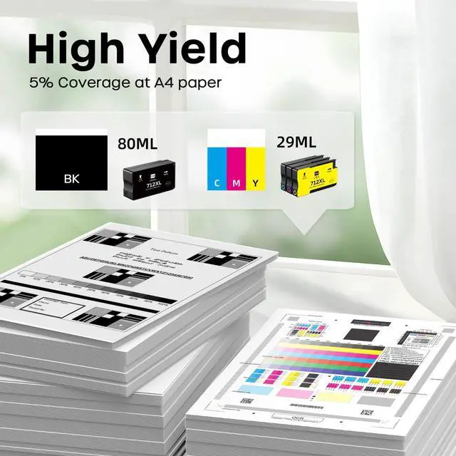 Alt view image 3 of 7 - 712XL 712 Ink Cartridge 4 Pack High Yield Compatible with HP DesignJet T650 Compatible for HP DesignJet T650 T630 T230 T210 Studio Printers. Easy Install CMYK Set (4 Pack, 80-ml Black + 29-ml C/M/Y)