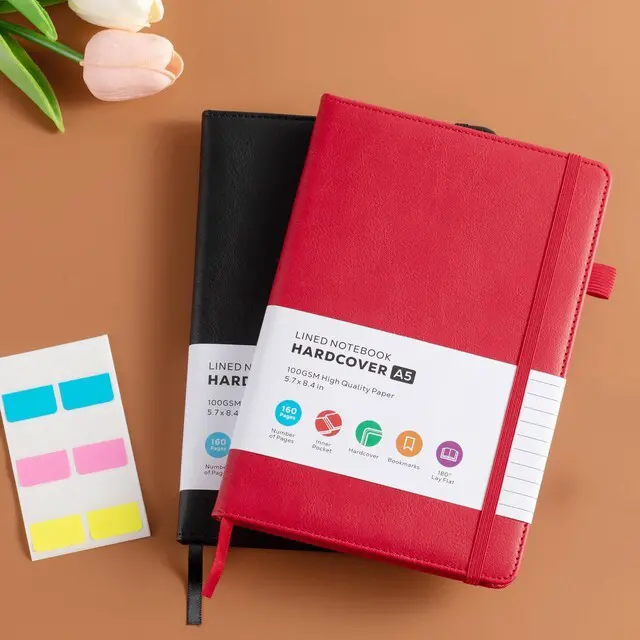 Alt view image 6 of 7 - 2 Pack Notebooks Journals for Women/Men Work Writing, A5 Leather Diary Notebook with Pen Loop, 100GSM Lined Paper, Inner Pocket, for Gift, Office, School Supplies