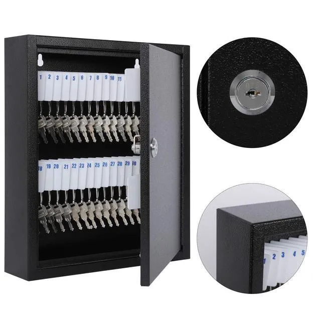 Alt view image 4 of 7 - Key Lock Box, Wall Mount 60 Key Cabinet, Black Numbered Key Storage Organizer, Secure Lock Box, Key Hooks & Labels, Home, Office & Property Management, 12.1 x 10.2 x 2.5 In