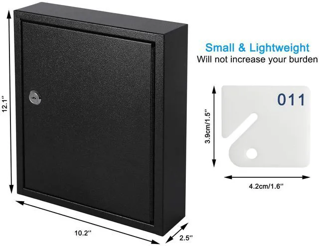 Alt view image 3 of 7 - Key Lock Box, Wall Mount 60 Key Cabinet, Black Numbered Key Storage Organizer, Secure Lock Box, Key Hooks & Labels, Home, Office & Property Management, 12.1 x 10.2 x 2.5 In