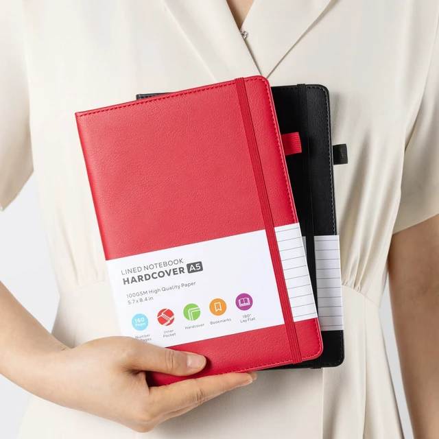 Alt view image 7 of 7 - 2 Pack Notebooks Journals for Women/Men Work Writing, A5 Leather Diary Notebook with Pen Loop, 100GSM Lined Paper, Inner Pocket, for Gift, Office, School Supplies