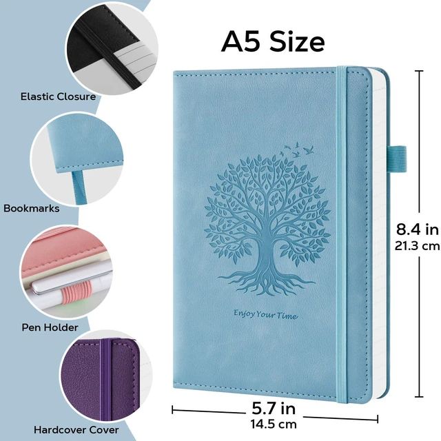 Alt view image 2 of 7 - Lined Journal Notebook for Women Men, 2 Pack, 160 Pages per Pack, A5 (5.7'' x 8.4") Hardcover Journaling Notebook College Ruled for Writing Work, School Office Supplies, Pink & Blue, 100GSM Paper