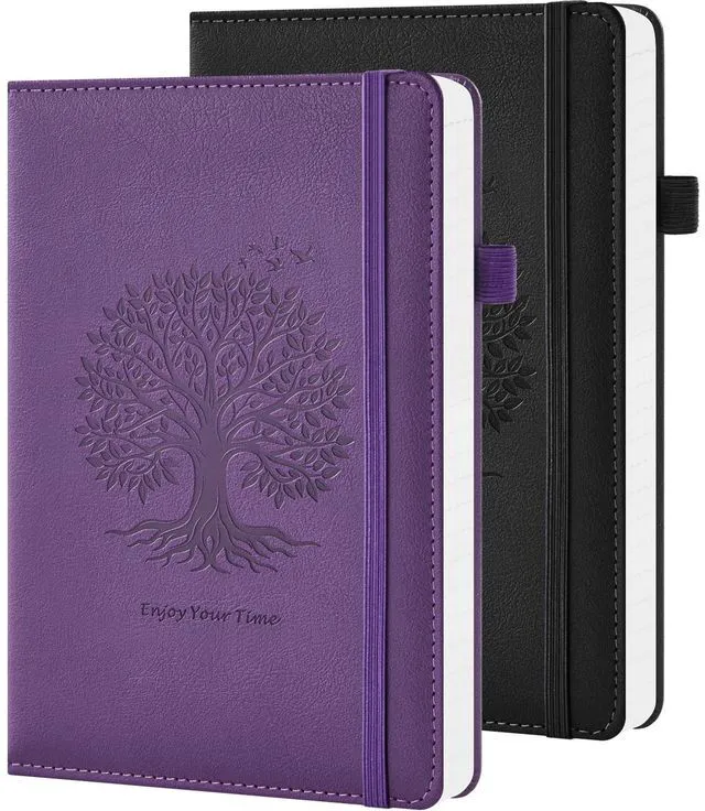 Main image of 2 Pack Journal Notebook for Women Men, 160 Pages per Pack, A5 (5.7'' x 8.4") Hardcover Journaling Notebook College Ruled for Writing Work, 100GSM Paper, Black & Dark Purple, School Office Supplies
