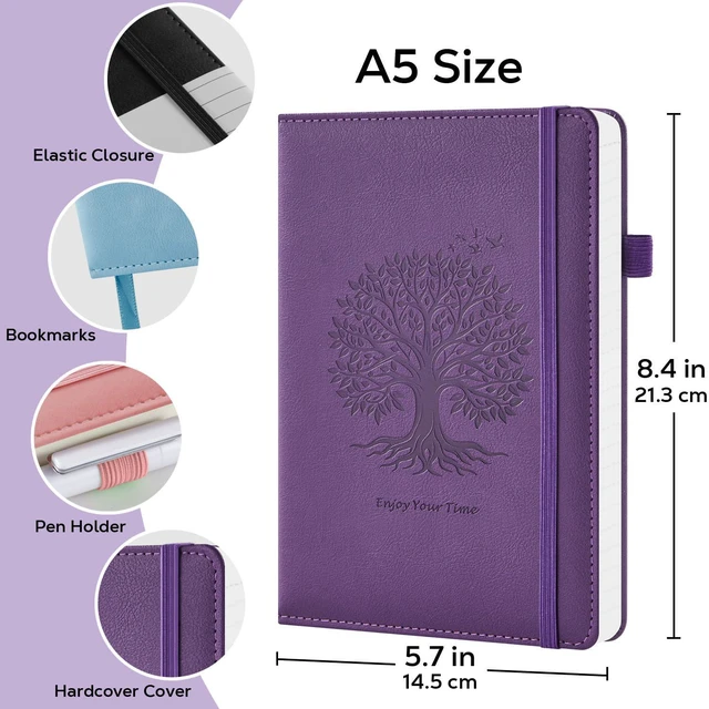 Alt view image 2 of 7 - 2 Pack Journal Notebook for Women Men, 160 Pages per Pack, A5 (5.7'' x 8.4") Hardcover Journaling Notebook College Ruled for Writing Work, 100GSM Paper, Black & Dark Purple, School Office Supplies