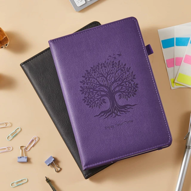 Alt view image 6 of 7 - 2 Pack Journal Notebook for Women Men, 160 Pages per Pack, A5 (5.7'' x 8.4") Hardcover Journaling Notebook College Ruled for Writing Work, 100GSM Paper, Black & Dark Purple, School Office Supplies