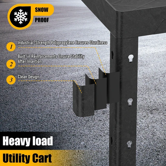 Alt view image 5 of 7 - Service Utility Plastic Tool Cart, 34 x 17-Inch Rolling With Deep 2-Shelf, Heavy Duty Wheels, 550 lbs Capacity Organizer for Garage, Warehouse, Workshop