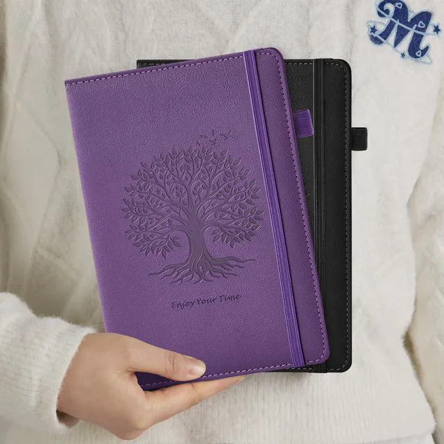 Alt view image 7 of 7 - 2 Pack Journal Notebook for Women Men, 160 Pages per Pack, A5 (5.7'' x 8.4") Hardcover Journaling Notebook College Ruled for Writing Work, 100GSM Paper, Black & Dark Purple, School Office Supplies