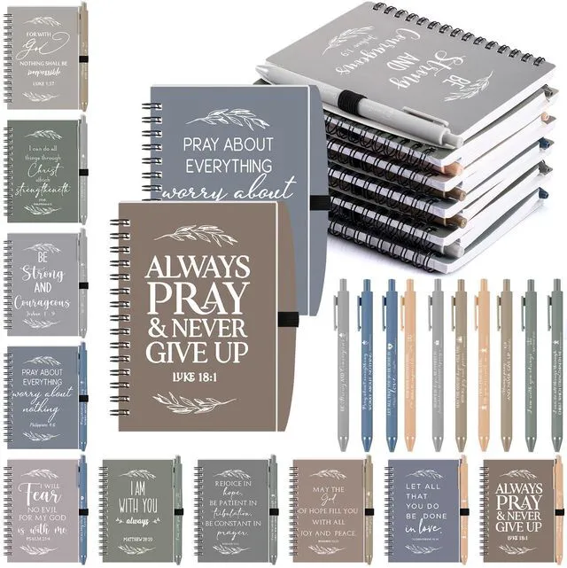 Main image of 60 Pcs/30 Set Christian Gift Bulk Spiral Notebook and Pen, Morandi Prayer Journal Bible Verse Ballpoint Pen, Religious Gift for Church Members Study Groups Women Men, Sunday School