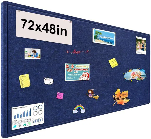 Main image of Large Bulletin Board, 72x48 Inches Cork Board Alternative, Large Felt Board Decorative Pin Board for Wall, Foldable Photo Board Self-Adhesive Vision Board with 36 Pushpins Dark Blue