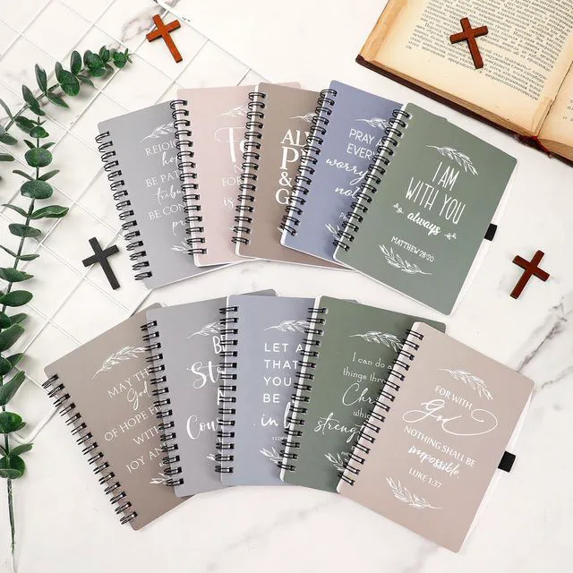 Alt view image 4 of 7 - 60 Pcs/30 Set Christian Gift Bulk Spiral Notebook and Pen, Morandi Prayer Journal Bible Verse Ballpoint Pen, Religious Gift for Church Members Study Groups Women Men, Sunday School