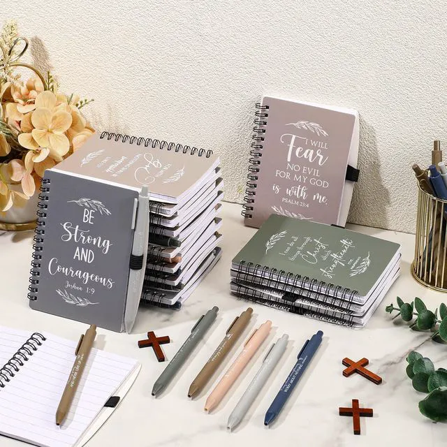 Alt view image 5 of 7 - 60 Pcs/30 Set Christian Gift Bulk Spiral Notebook and Pen, Morandi Prayer Journal Bible Verse Ballpoint Pen, Religious Gift for Church Members Study Groups Women Men, Sunday School