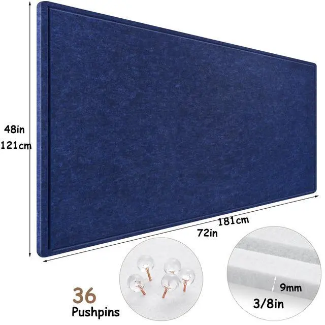 Alt view image 3 of 7 - Large Bulletin Board, 72x48 Inches Cork Board Alternative, Large Felt Board Decorative Pin Board for Wall, Foldable Photo Board Self-Adhesive Vision Board with 36 Pushpins Dark Blue